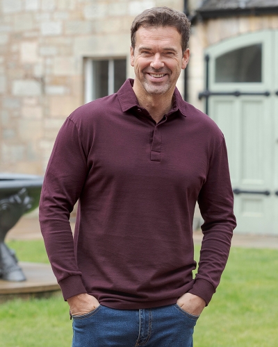Long Sleeve Claret Shirts /& Tops Mens Hoggs of Fife Premium Rugby Shirts