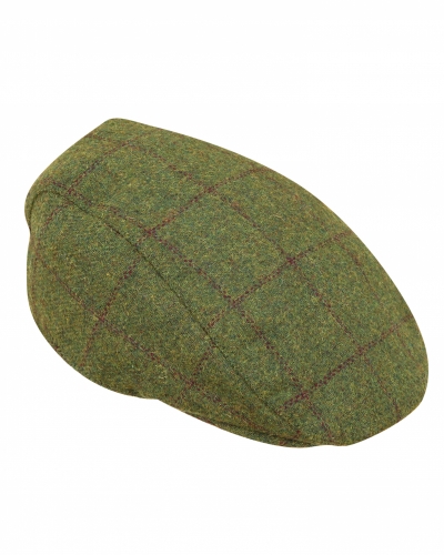 Windowpane Waterproof Tweed Cap (Olive/Wine)