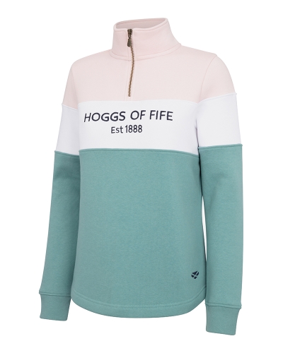 Dumfries 1888 Ladies 1/4 Zip Sweatshirt (Mineral Blue/Pink)