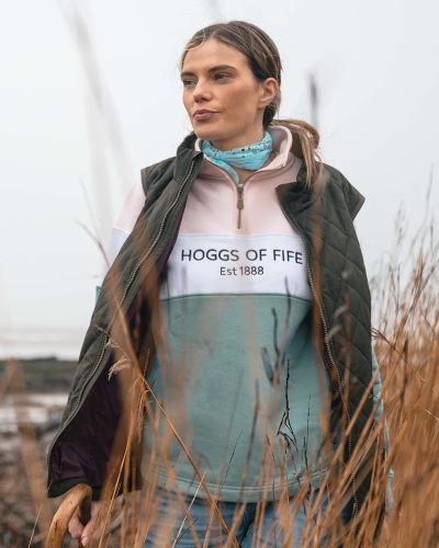 Dumfries 1888 Ladies 1/4 Zip Sweatshirt (Mineral Blue/Pink)