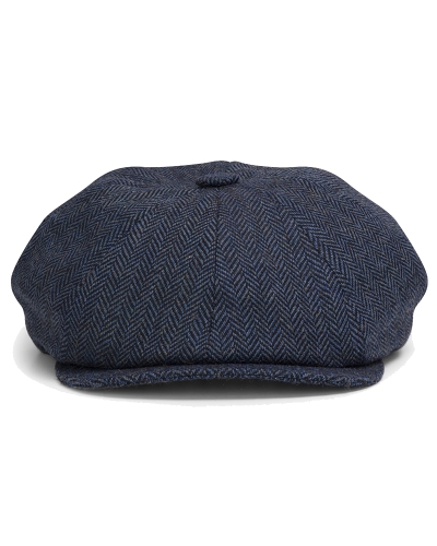 Hoggs Herringbone Tweed Baker Boy Cap (Navy)