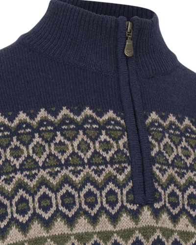 Colonsay Fair Isle 1/4 Zip Pullover (Navy)